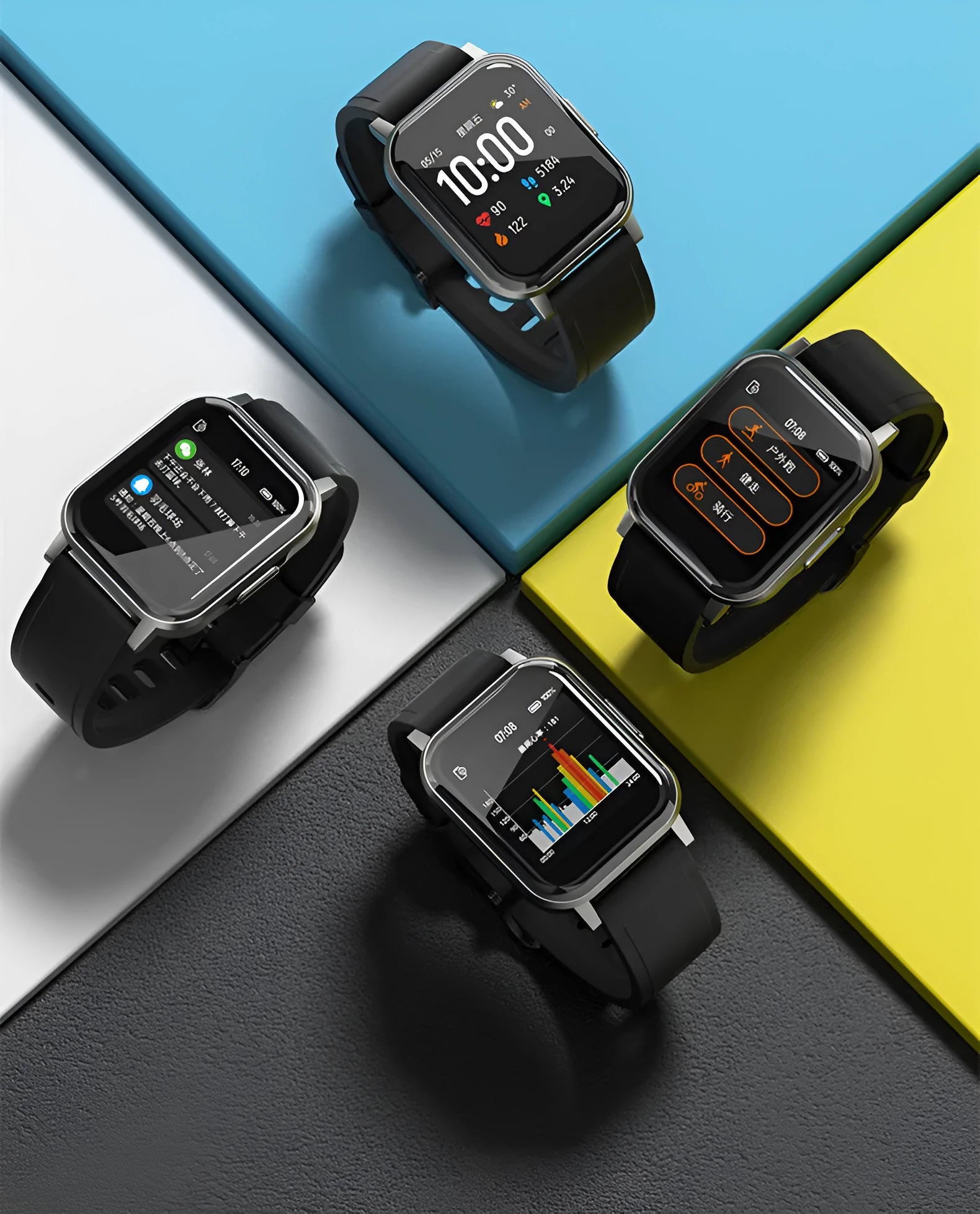 Black waterproof smart bracelet with 1.4 inch screen and silicone strap showing heart rate data