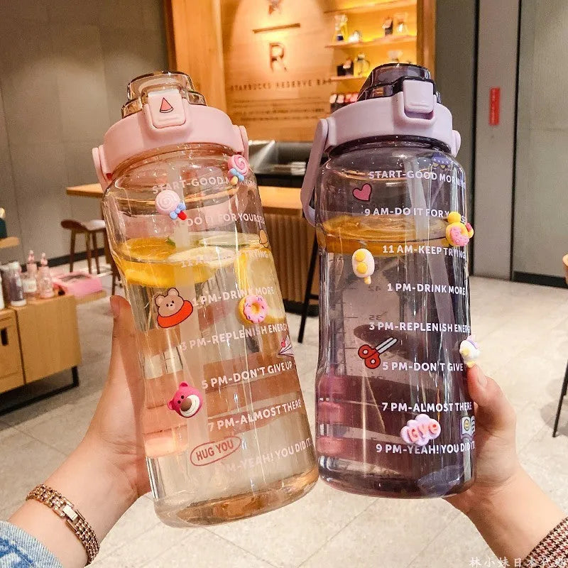 Large plastic cup portable water bottle 2000ml in pink with simple design