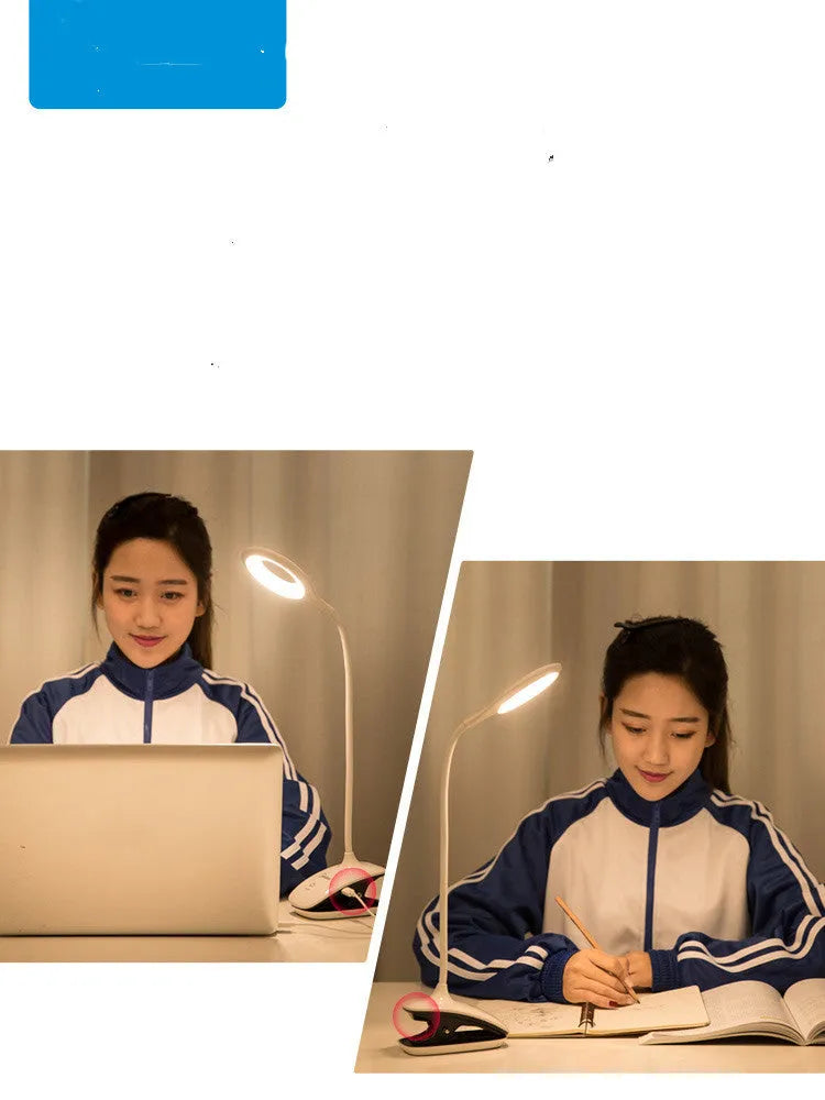 Green USB rechargeable touch control LED table lamp on a wooden desk