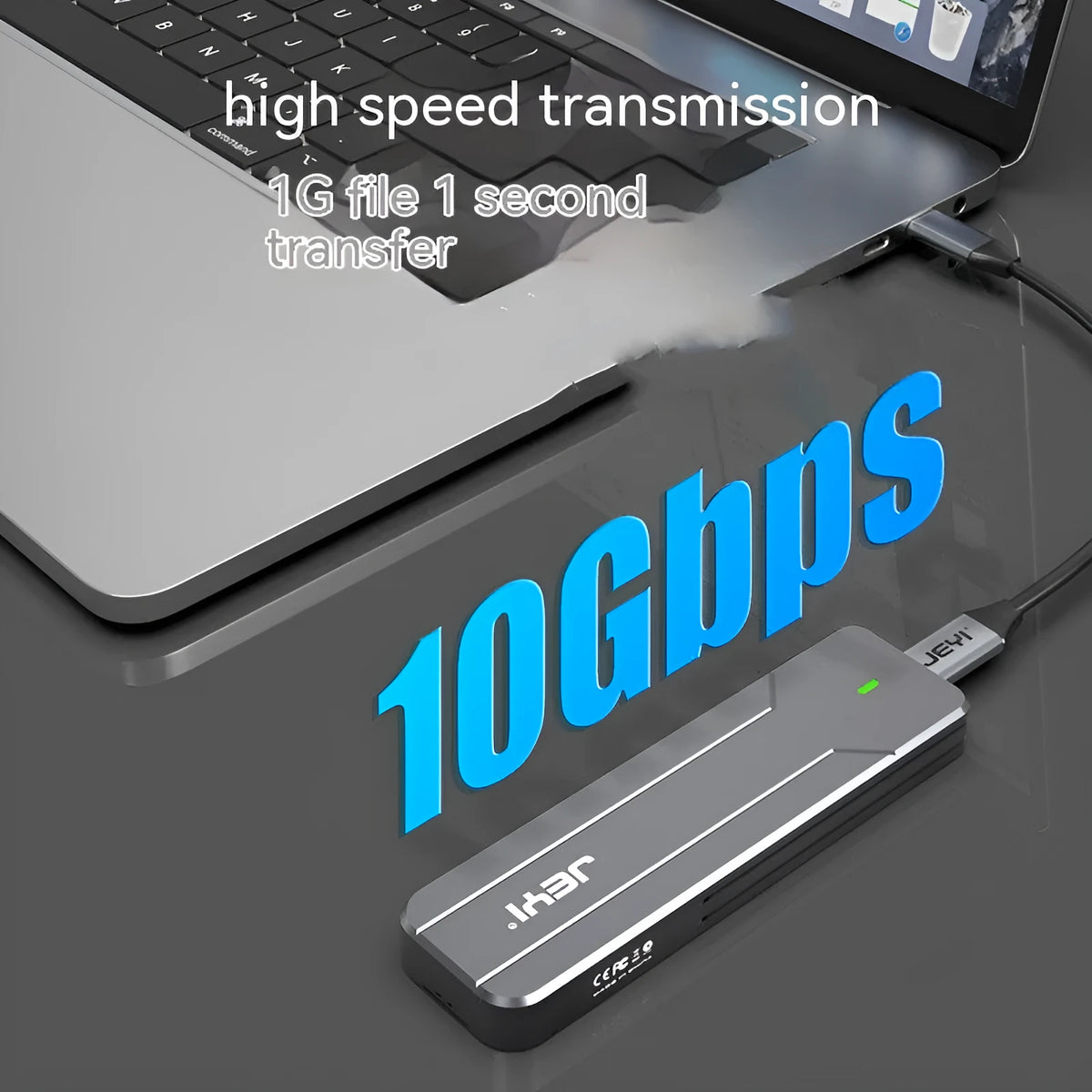 Dark grey all aluminium alloy external M.2 hard drive reader enclosure with AC wire