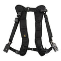 Black professional dual SLR camera strap made of diving fabric nylon with ergonomic shoulder pads for two cameras