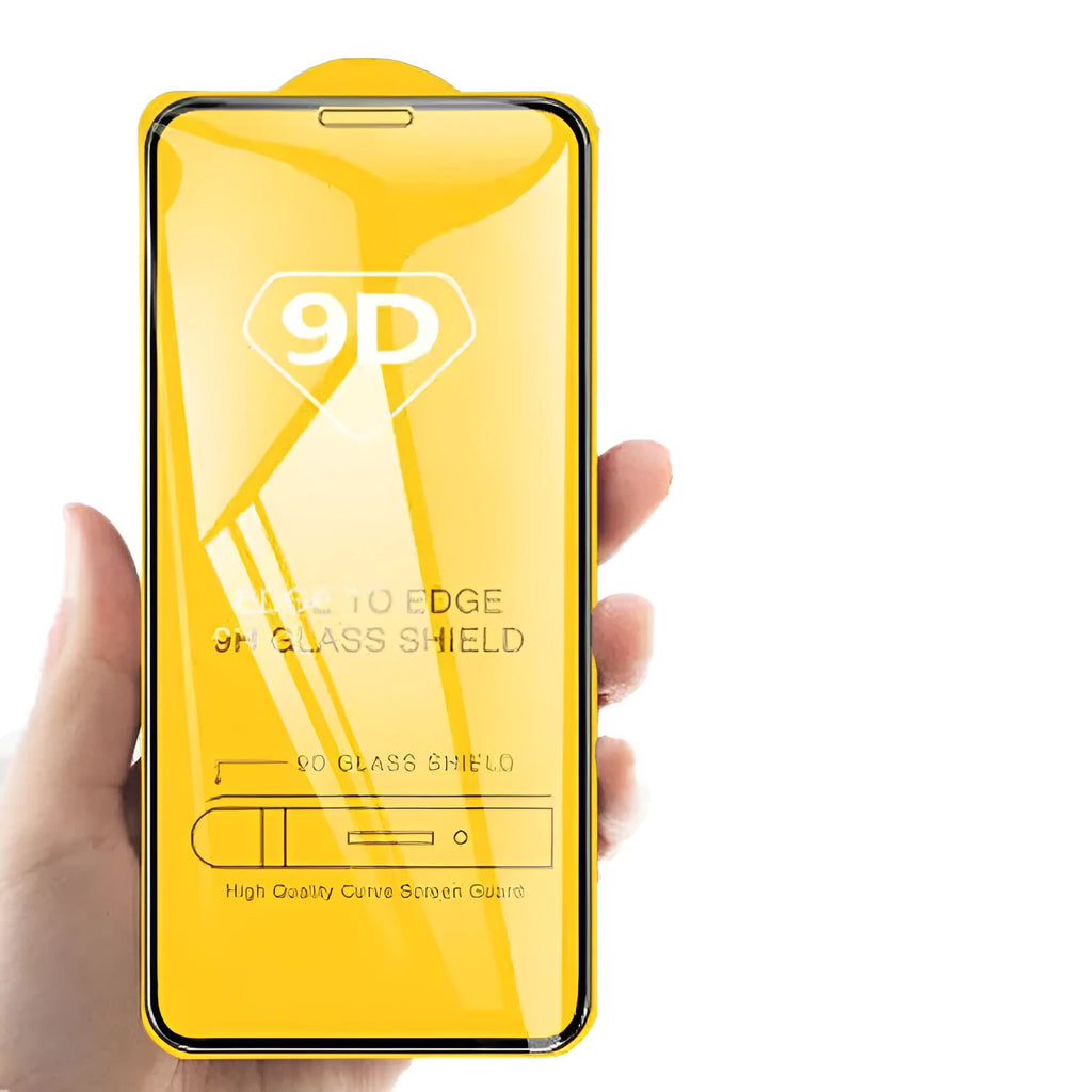 Black-bordered tempered glass screen protector for Xiaomi phones on a white background.