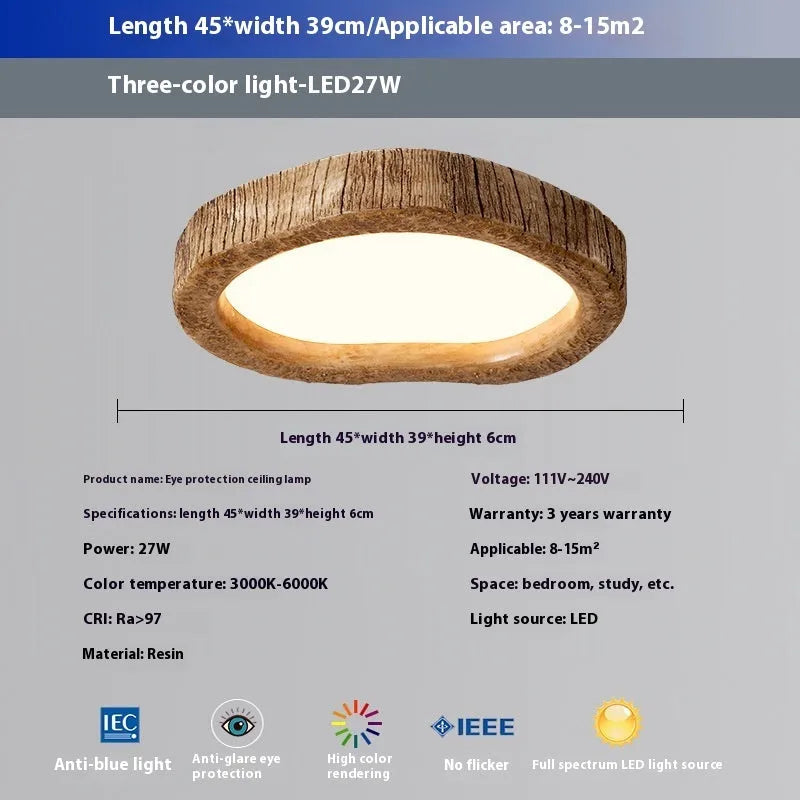 Wood grain finish round ceiling lamp with new Chinese style design and LED lighting