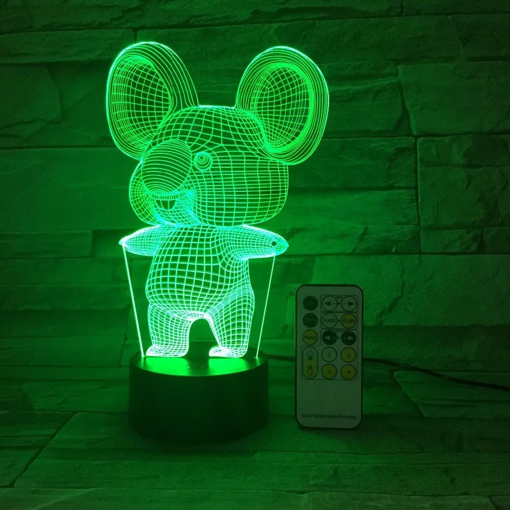 Black koala-shaped LED night light with seven colour options and touch/remote control
