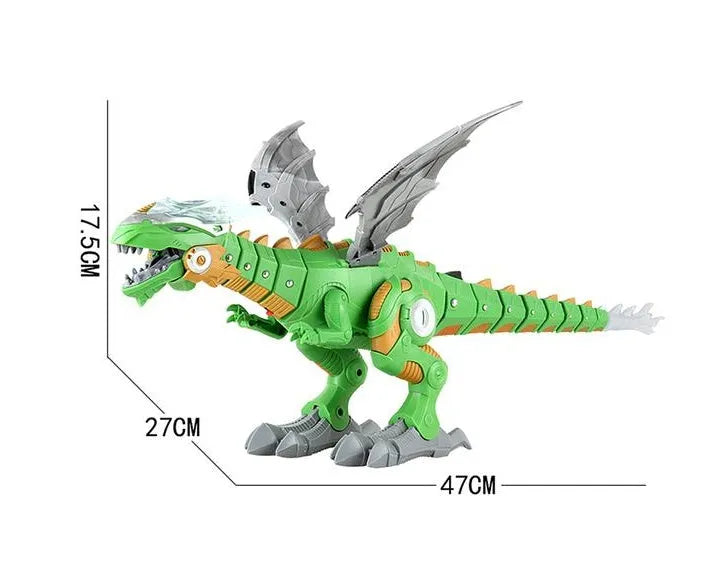 Intelligent robot toy dinosaur with sound, light, and water spray mist, 47x27x18cm, in white or green