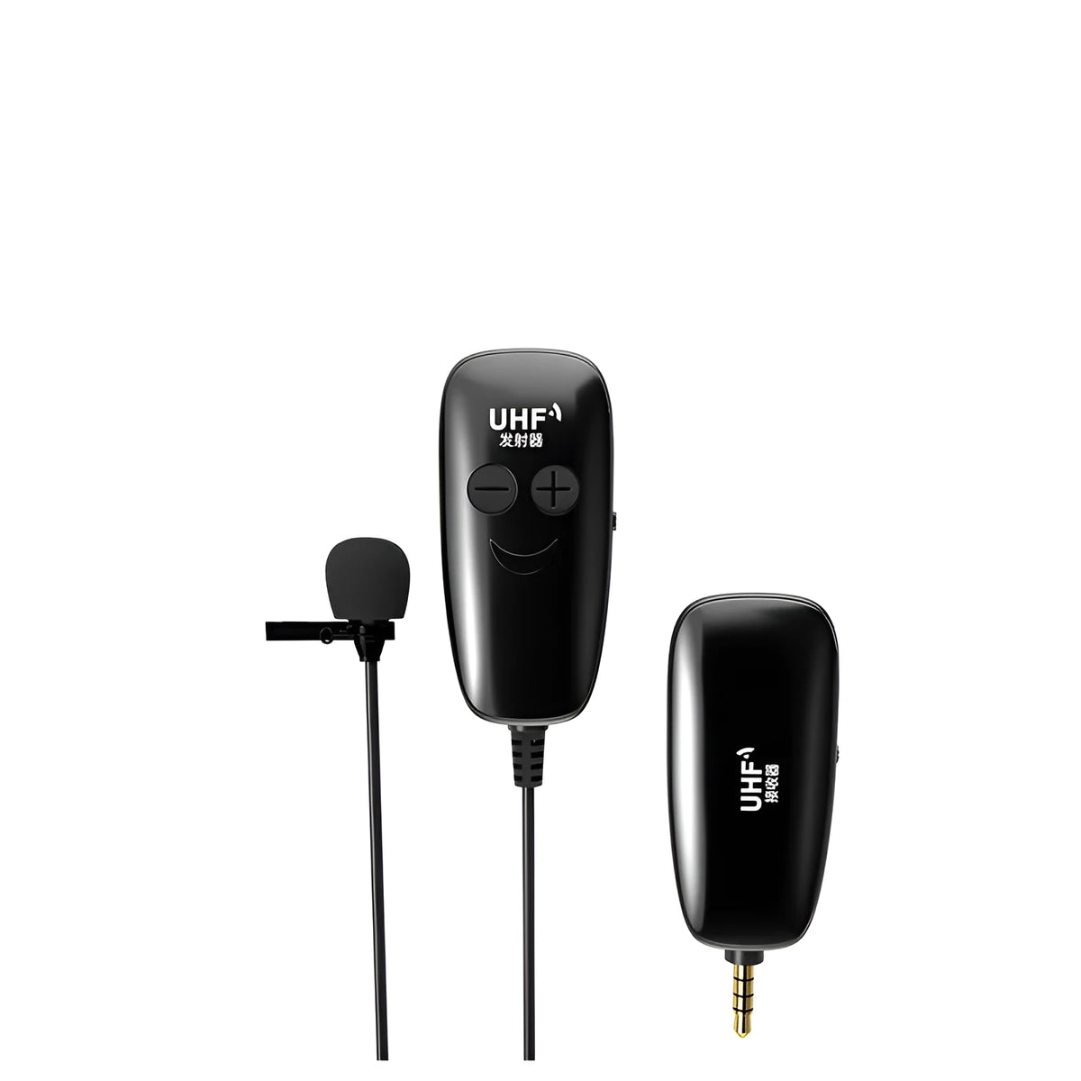 Black mobile phone lavalier microphone with 3.5mm TRS plug and omnidirectional pickup pattern
