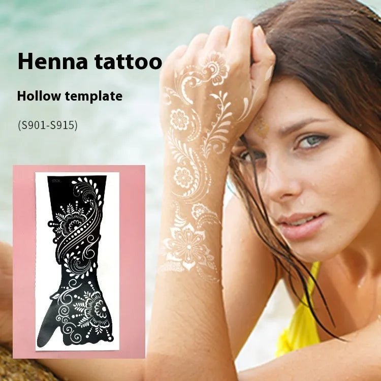 Sheet of 30 geometric hollow cut paper tattoo sticker templates for body art stencilling