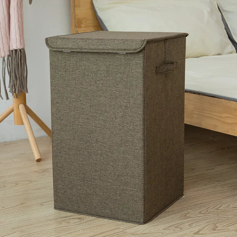 Foldable three-dimensional cotton linen storage basket in brown colour