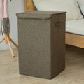 Foldable three-dimensional cotton linen storage basket in brown colour