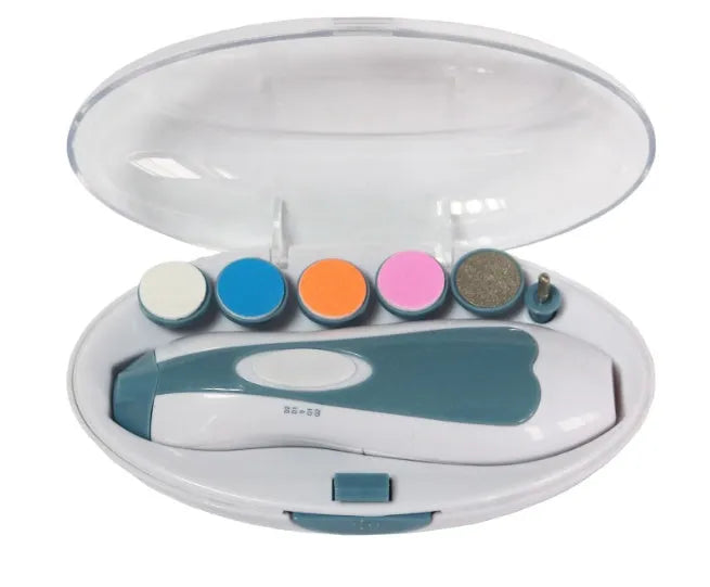 Ultra-quiet baby nail polisher with night light and four speed settings for infants and toddlers