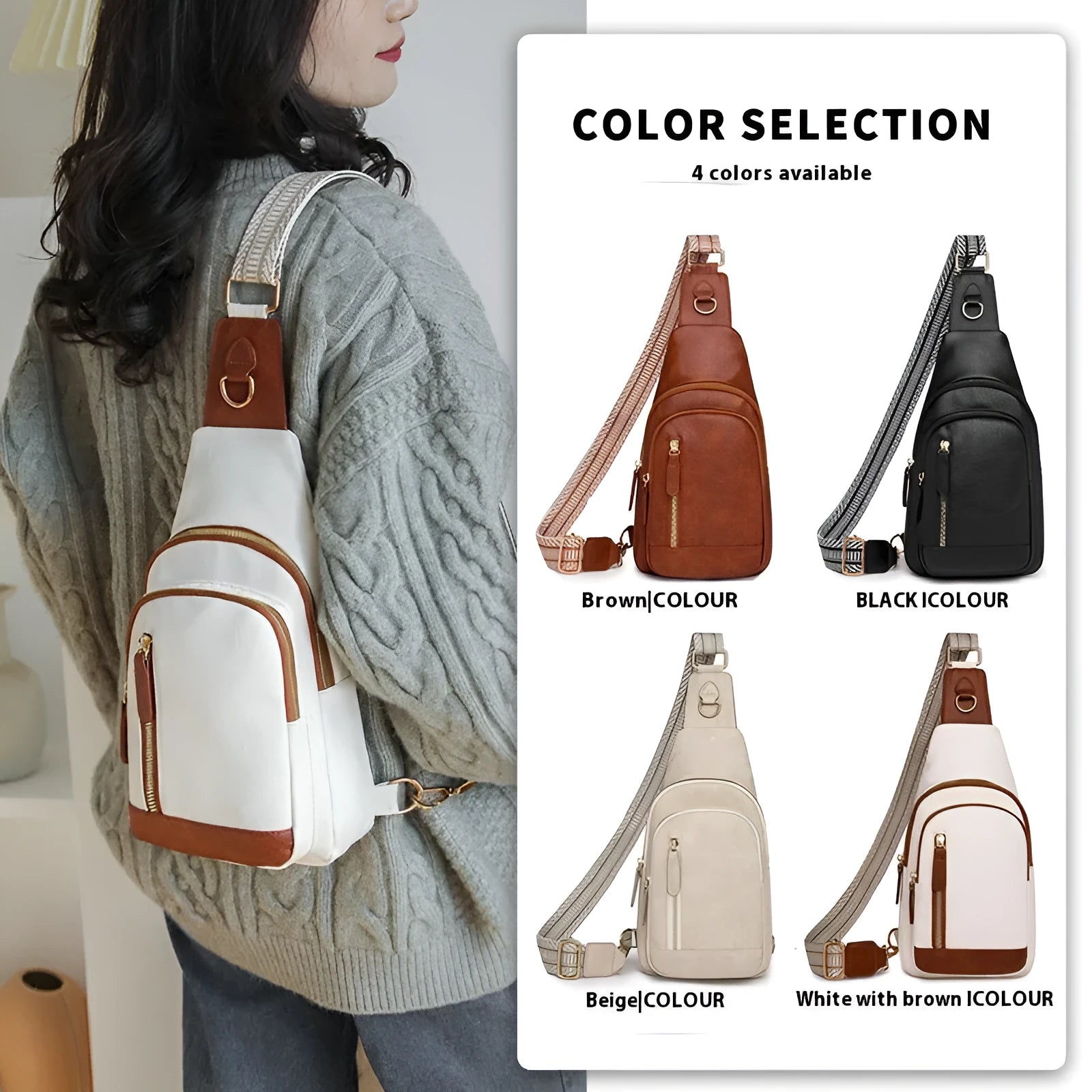 Soft PU women's crossbody messenger bag in street style with open pocket and sewn detail