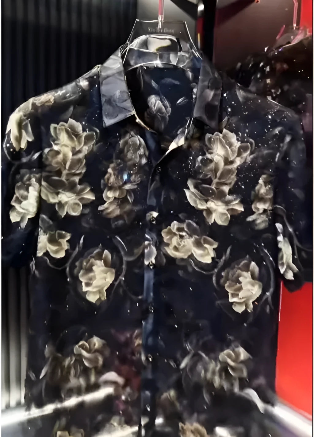 Men's black short sleeve sequin shirt in sizes S to 4XL for summer party and festival wear