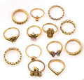 Boho vintage alloy rings set with artificial gemstone inlay in ancient silver or ancient gold