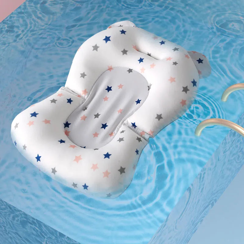 Foldable baby bath support mat with Styrofoam particles, shelf-type bath pad in white star, light blue star, pink bear, green bear or white crown