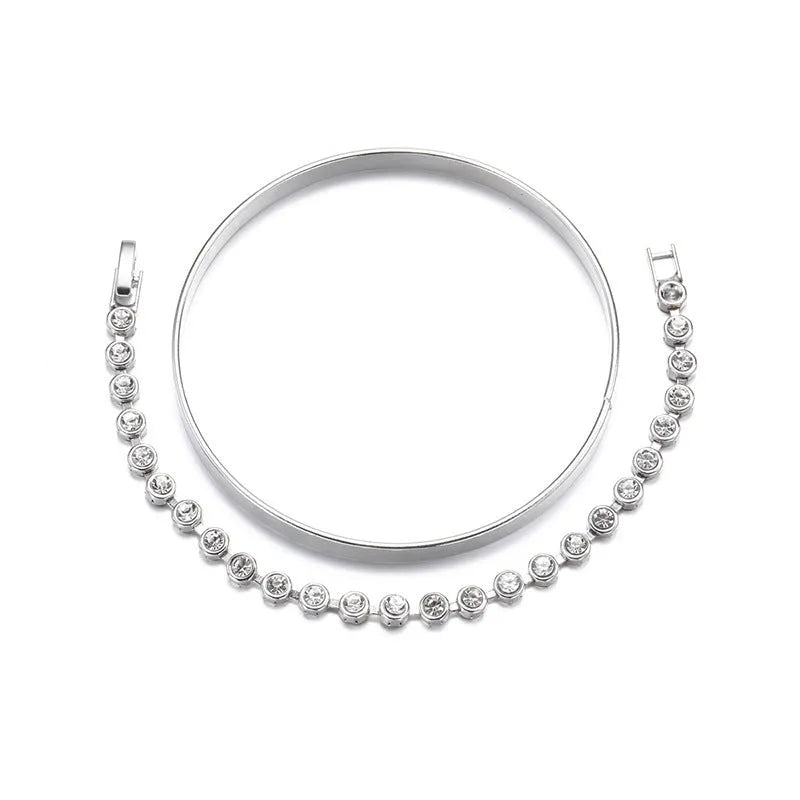 Gold or Silver electroplated zinc alloy bracelet set of 2 with retro drop, geometric, and water droplet design
