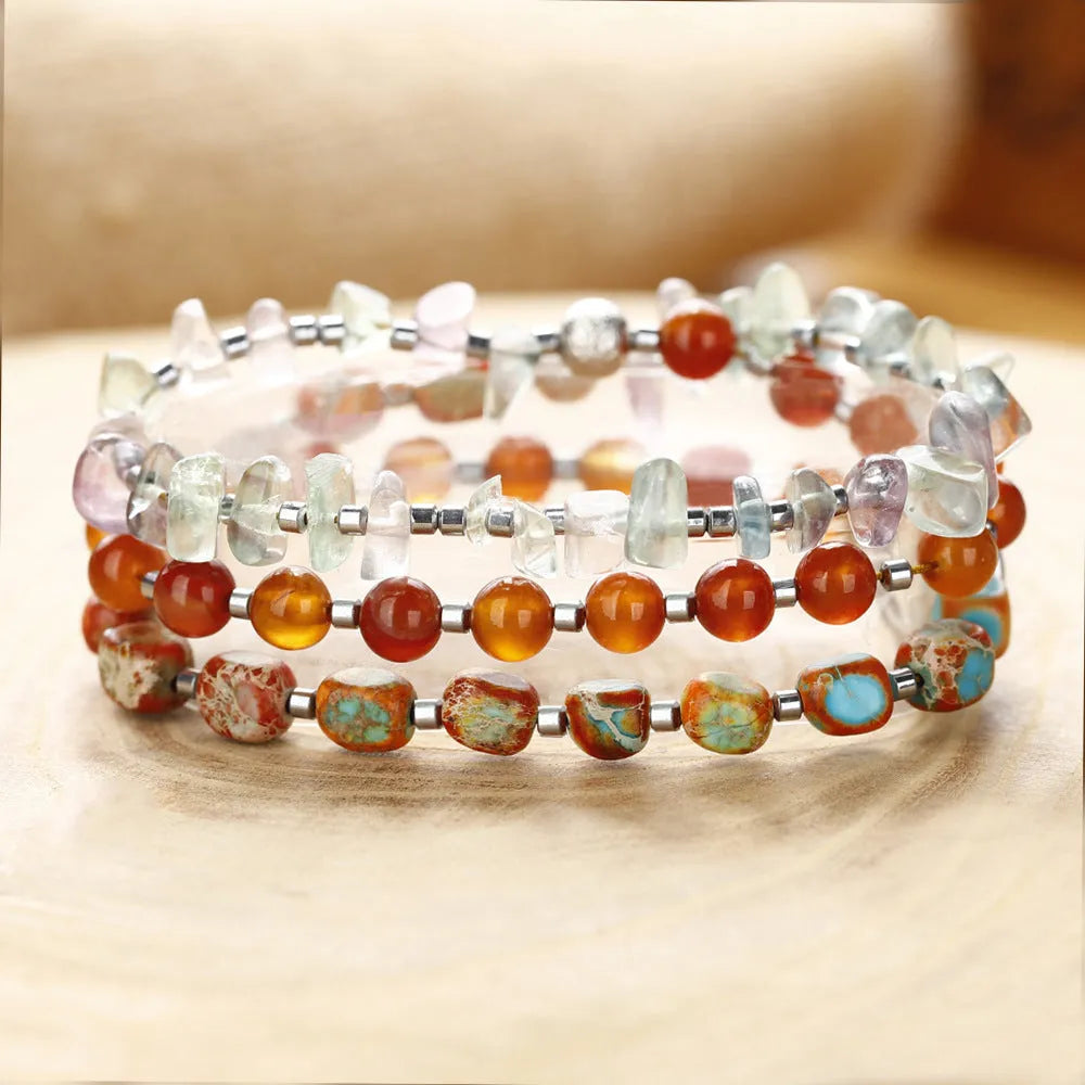 Hand-woven red agate round beads bracelet with Persian Gulf agate and geometry texture design