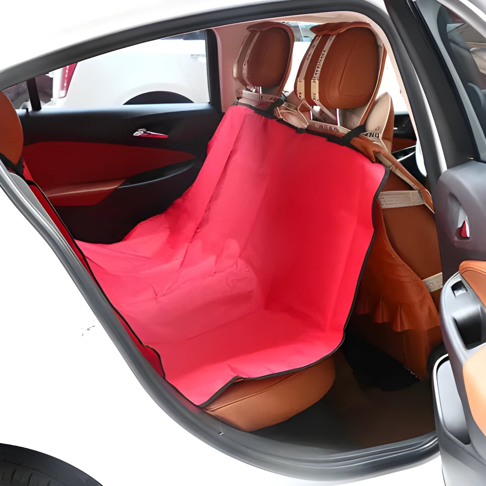 A square black waterproof car pet pad for dogs and cats on a car seat