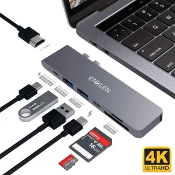 USB-C multi-port adapter with SD and Micro SD card reader slots and Thunderbolt 3 connection