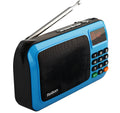 Rolton W405 portable FM radio and MP3 speaker in gold, blue or red colour with LED screen and carrying strap