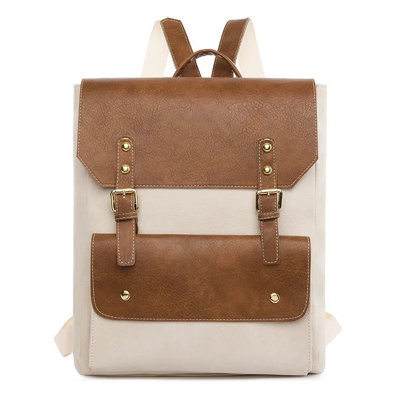 Korean style retro simple backpack in soft PU material showing ventilation features