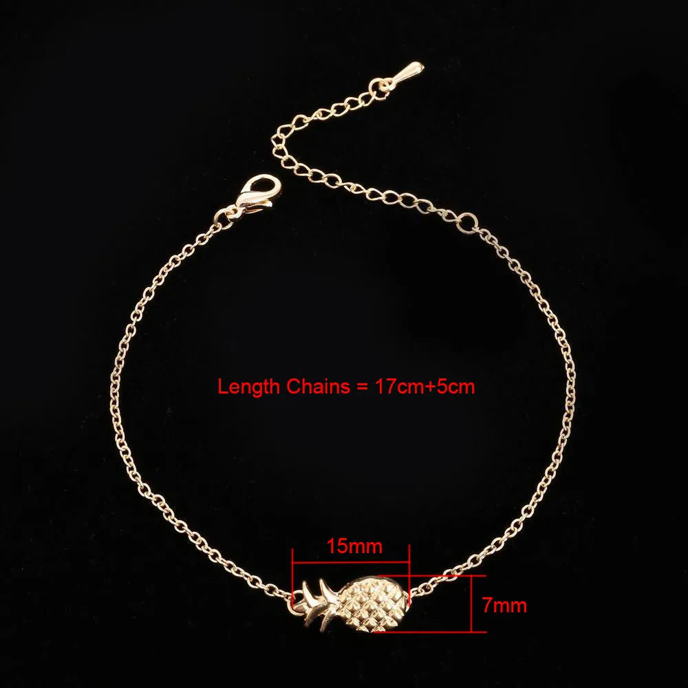Gold or silver alloy bracelet with a detailed pineapple charm on a simple chain.