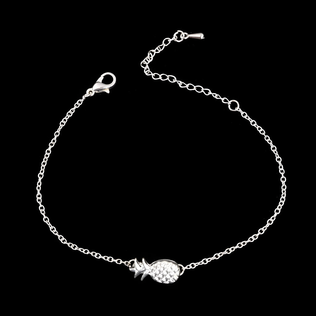 Gold or silver alloy bracelet with a detailed pineapple charm on a simple chain.