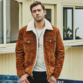 Men's brown genuine pigskin leather cotton padded jacket with lapel collar