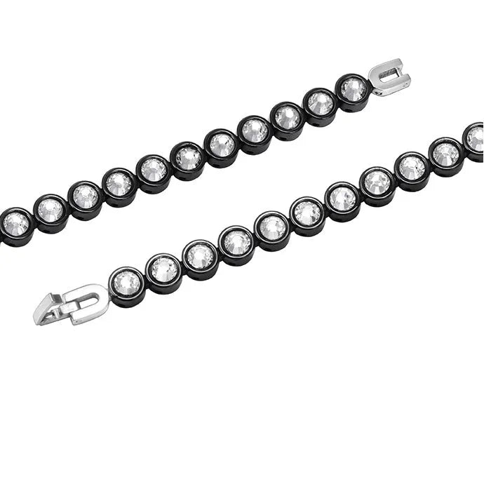 Black ceramic and steel bracelet with diamond-studded detail, 7mm wide, 18cm or 20cm length