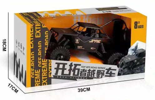 Super large black remote control off-road toy car with electric four-wheel drive and spring rod suspension