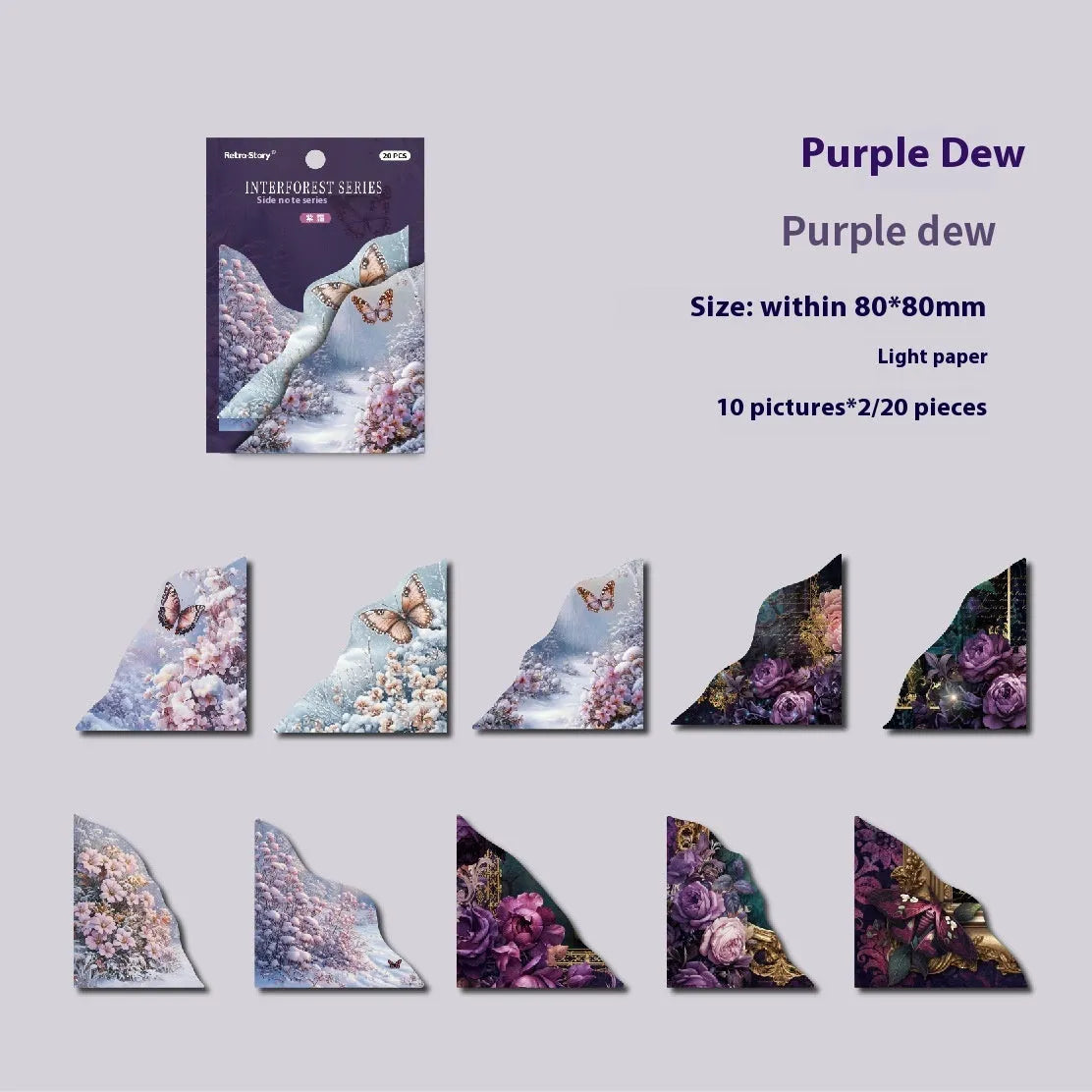 Set of 20 nature pattern bookmarks in Spring Vine, Pink Plum, Red Rose, Blue, Green Wild, and Purple Dew colours