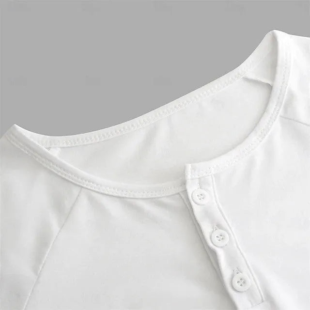 Men's white cotton blend Henry collar long-sleeved t-shirt on hanger