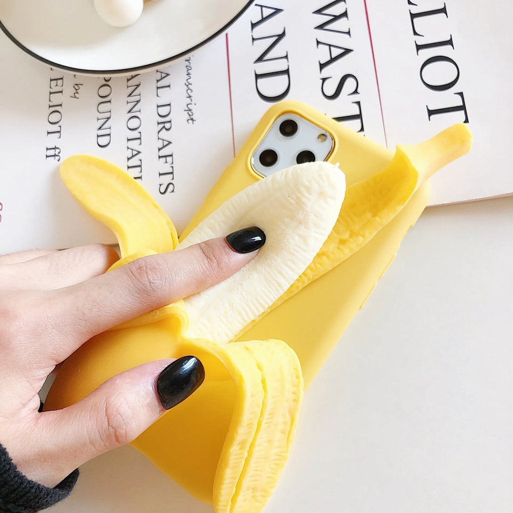 Banana coloured IMD material back cover case for iPhone 12, 13, 11, X, 7, and 6 models