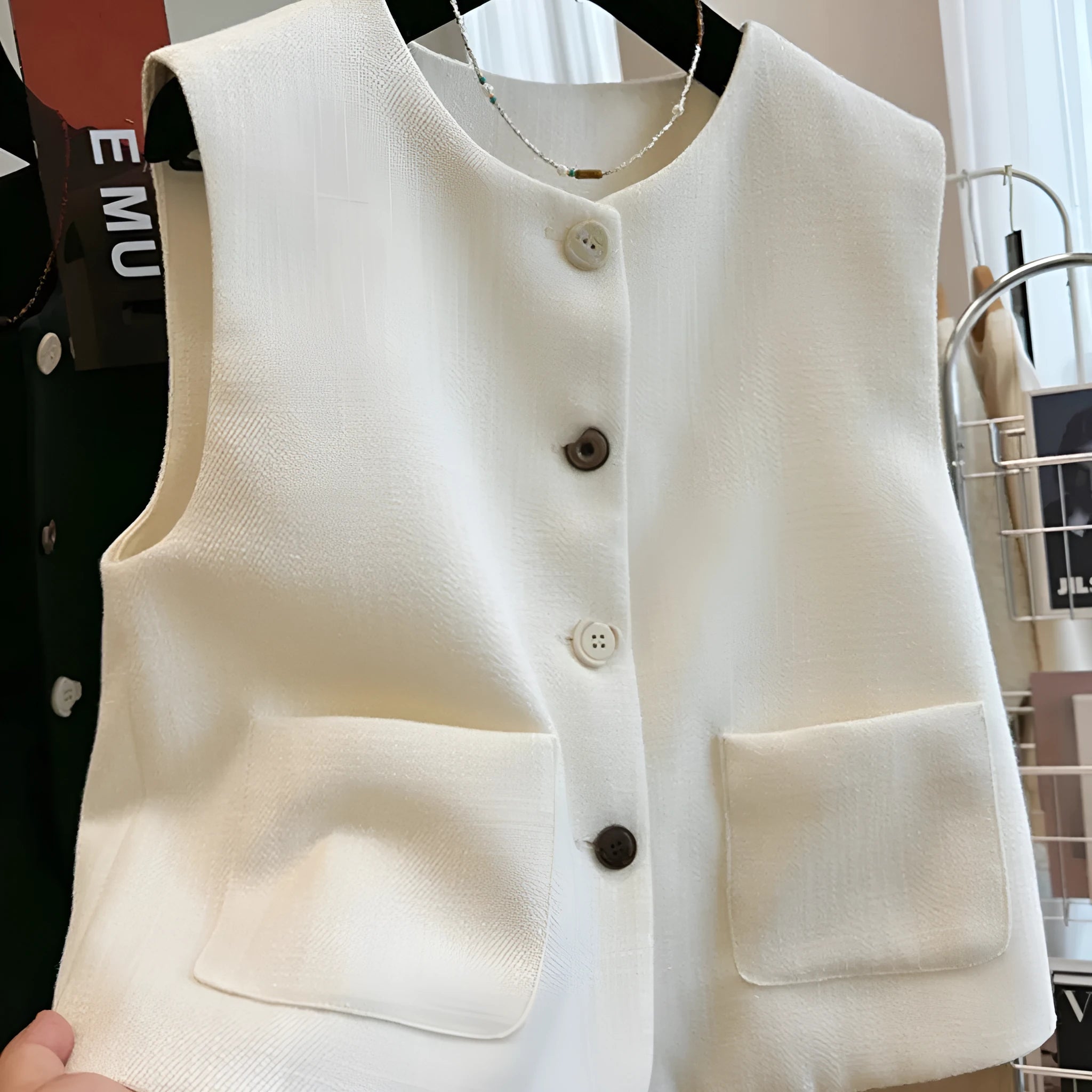 Women's round neck bandage vest dress in polyester fabric, milky white colour option