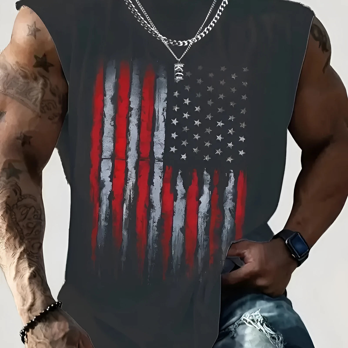 Men's digital print polyester vest top sleeveless casual summer top