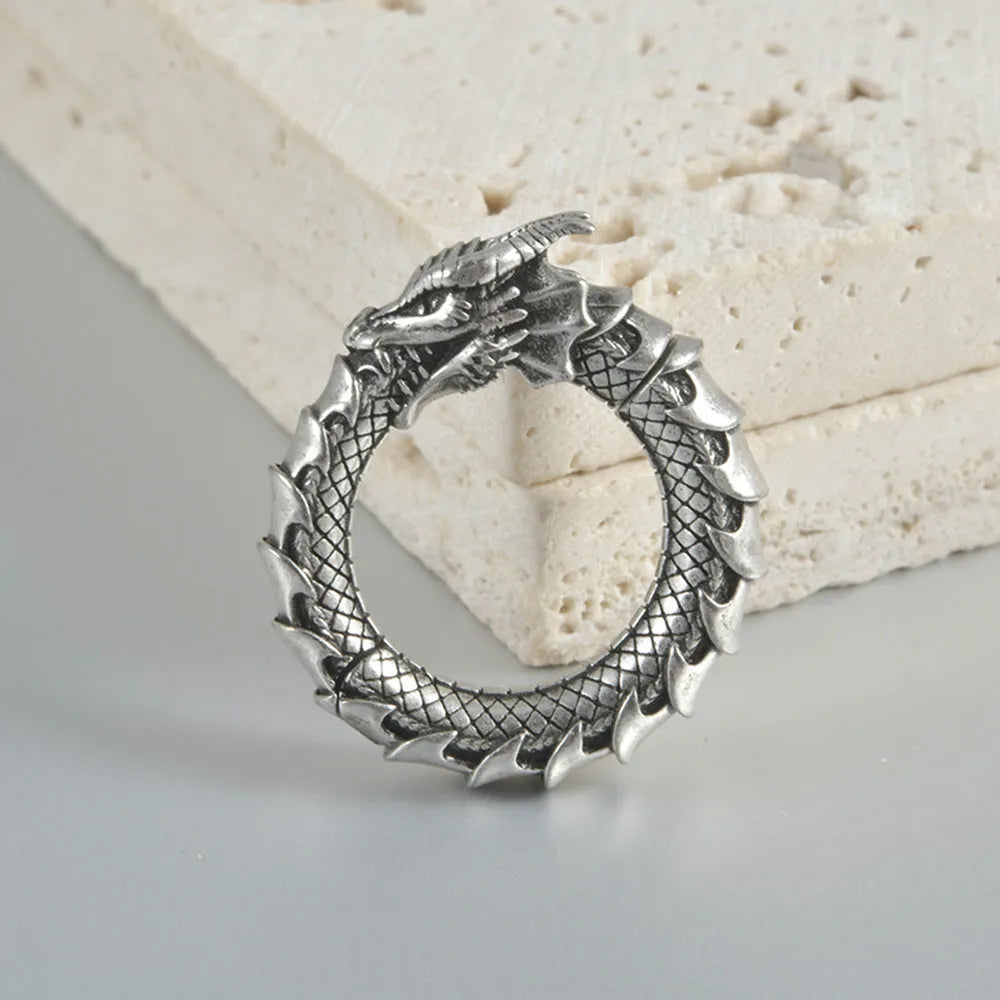Large geometric dragon pattern hollow out earrings in antique silver finish