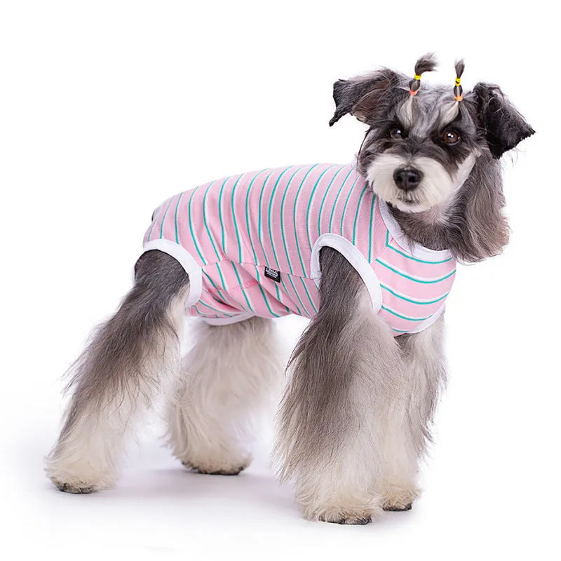 Cotton dog bellyband vest in black, blue, pink, or purple, sizes XS to 2XL, thin spring summer pet clothing.