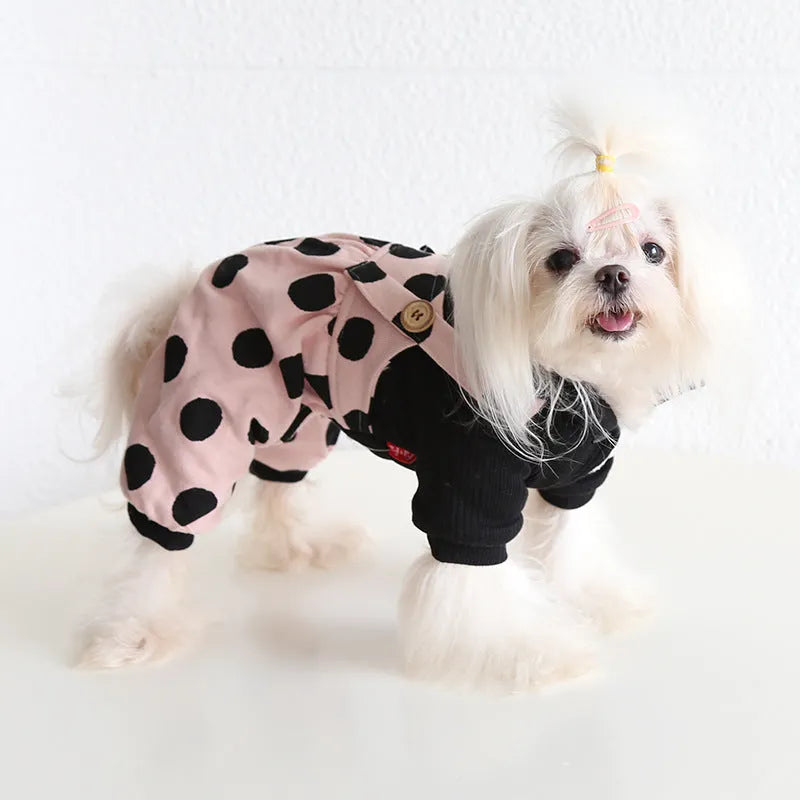 Pet clothes set with lapel collar and shoulder straps in cloth material