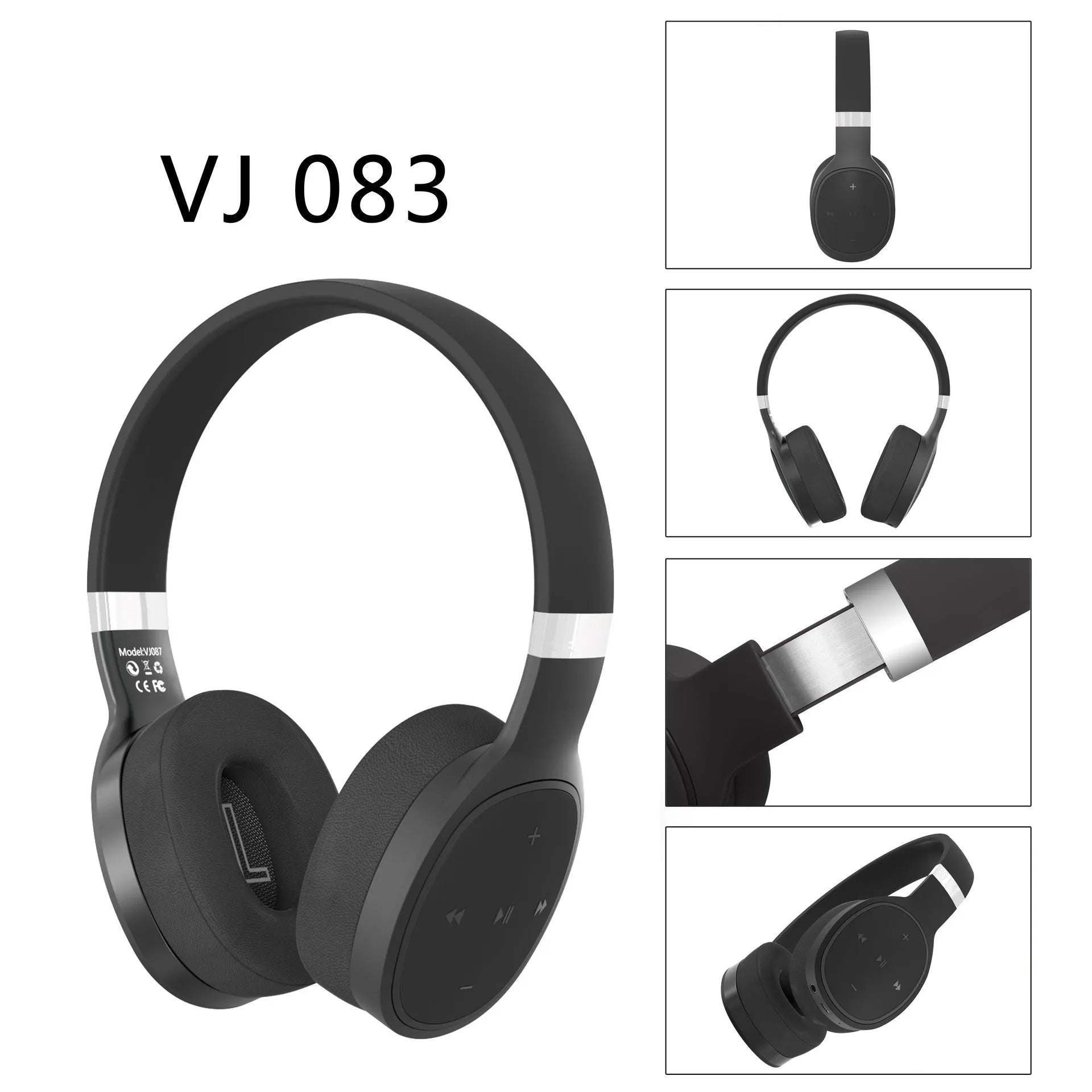Wireless Bluetooth headset in black, blue, grey, and white colour options showing over-ear design.