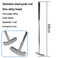 Stainless steel golf putter with pattern grip and double-sided sleeve, shown in a choice of colours and lengths