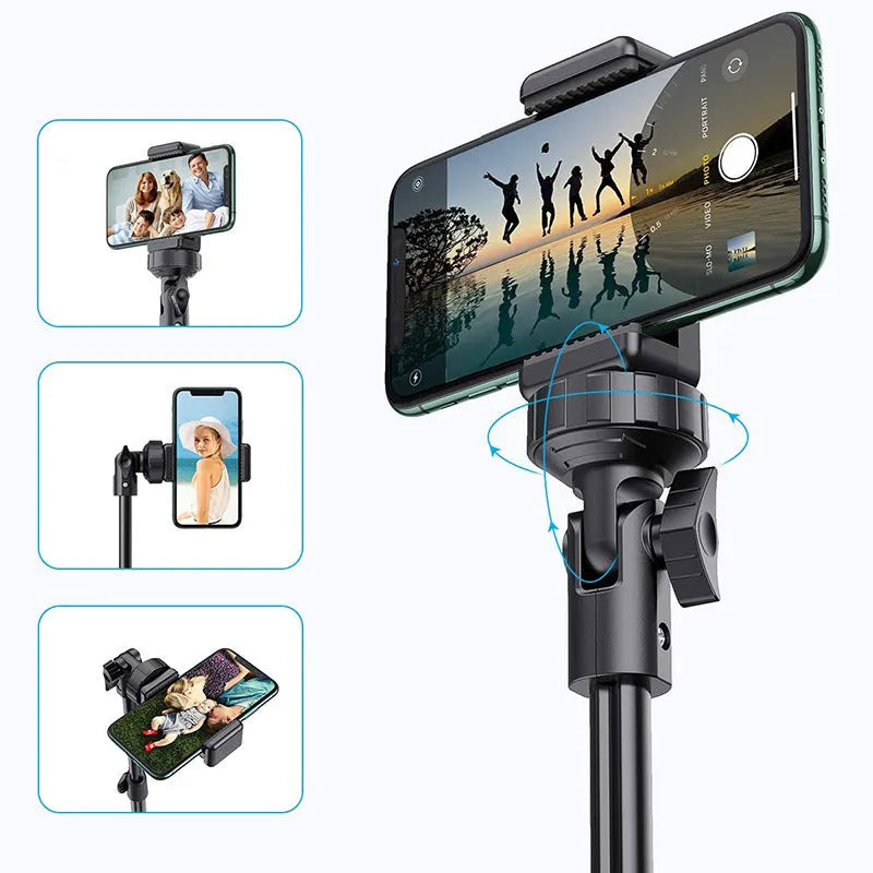 Black aluminium selfie stick tripod collapsed to 45cm height compatible with Apple iPhones
