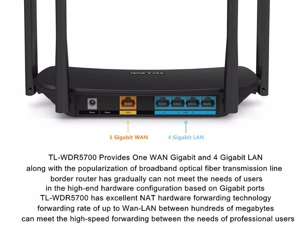 TP-LINK dual band 1200Mbps wireless router, white or black, 230x144x37mm, 1 WAN and 4 LAN ports