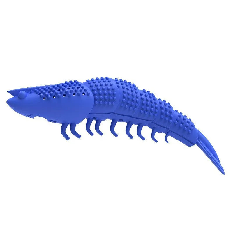 Blue hard rubber catnip toy with dental cleaning texture and bell inside