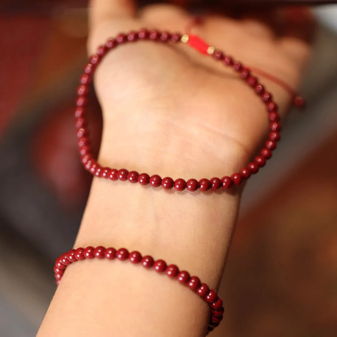 Purple gold sand design cinnabar bracelet with geometric shape and Chinese auspicious patterns
