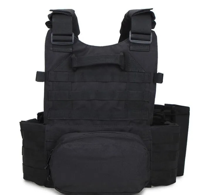 Tactical Molle plate carrier vest in Oxford with 3 detachable accessory bags, size 40cm x 25cm x 44cm