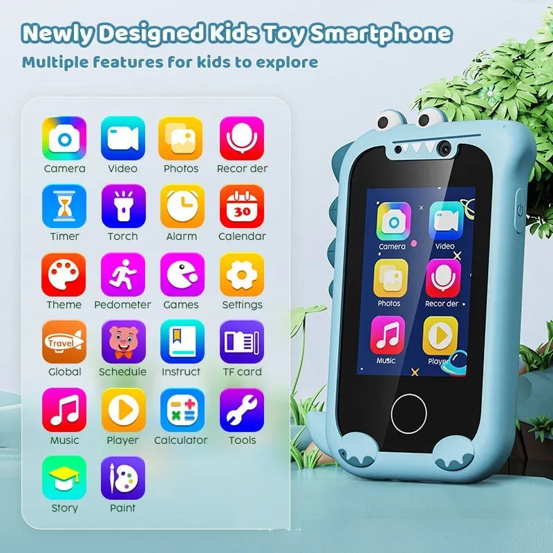 Kids mini bear handheld touch mobile phone toy with camera, 512MB, blue or green silicone case, 85.6 x 37.2 x 140mm