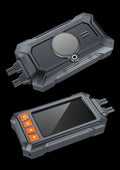 Motorcycle dual lens dash cam with GPS module and waterproof casing showing 1080P front and rear recording capability