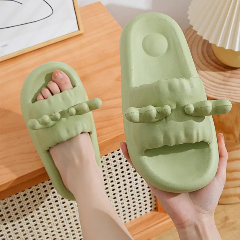 Deer horn design EVA flip-flop slippers in light yellow on a non-slip sole.