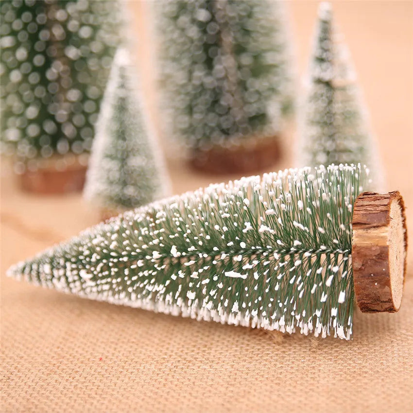 Miniature Christmas pine needle tree decoration in green and white, available in 10cm to 25cm heights