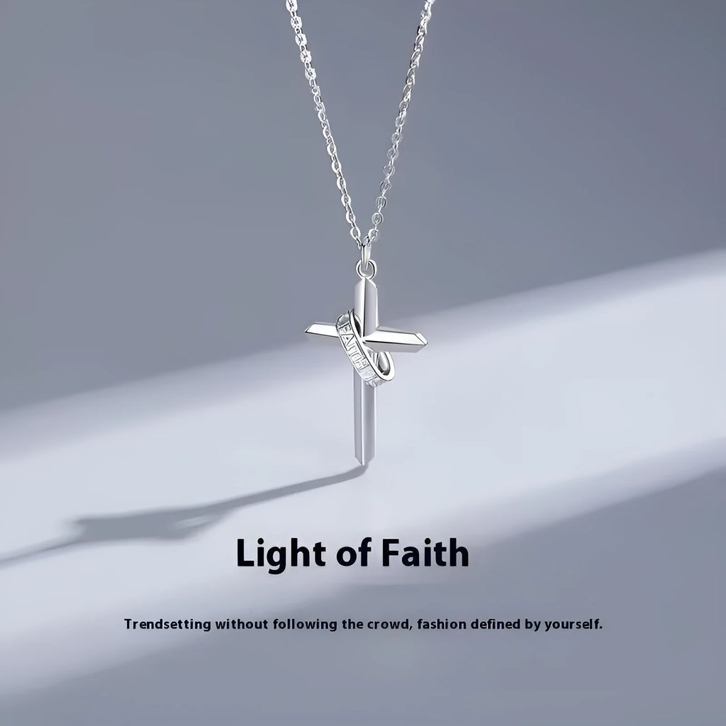 Unisex copper cross necklace with O-shaped chain, 55cm length, and 5cm extension chain