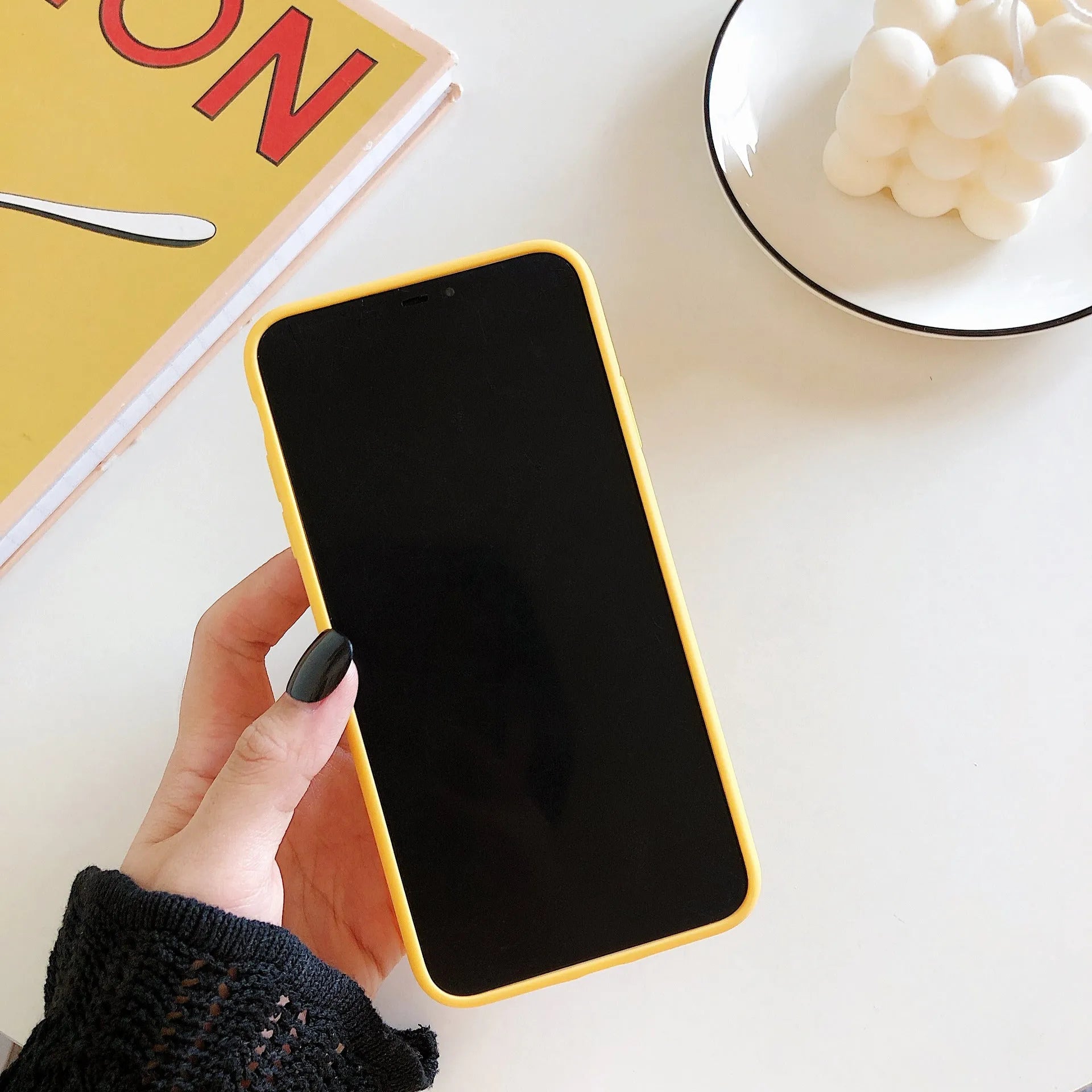 Banana coloured IMD material back cover case for iPhone 12, 13, 11, X, 7, and 6 models